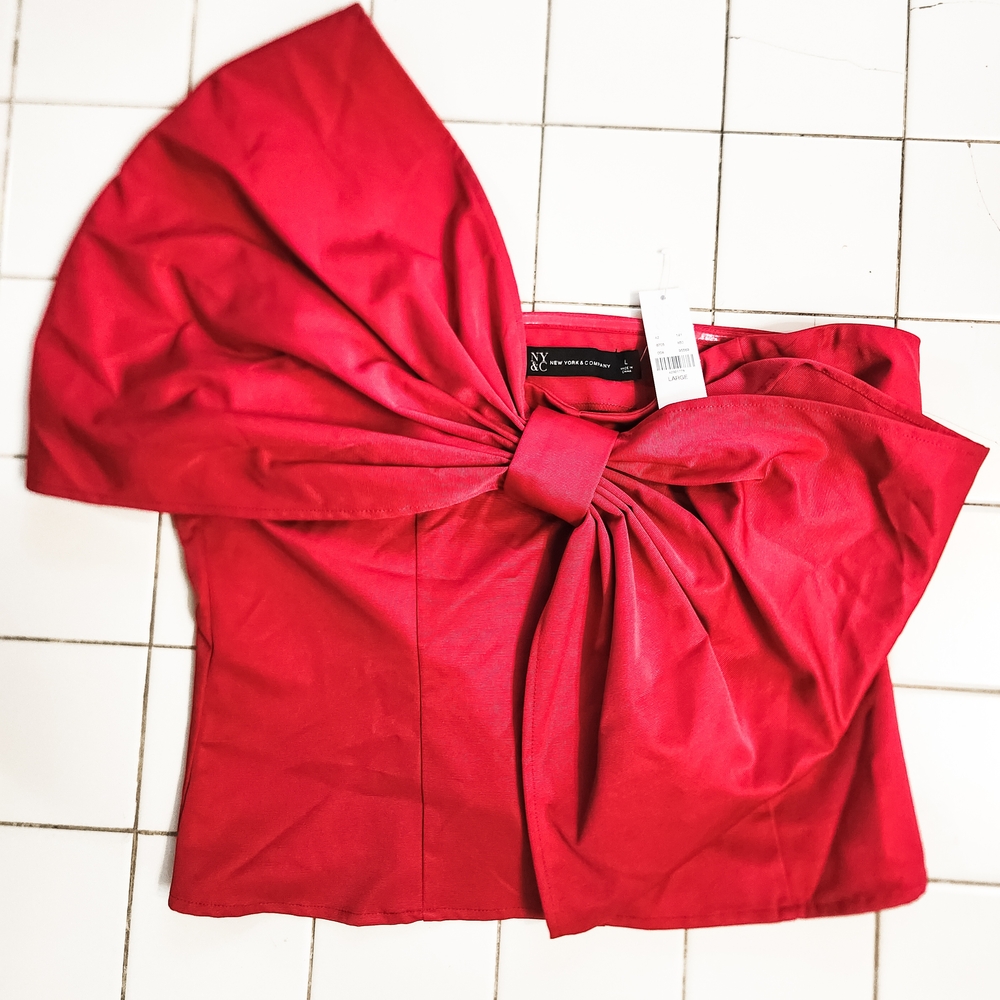 New York & Company Bold Red Bow Blouse